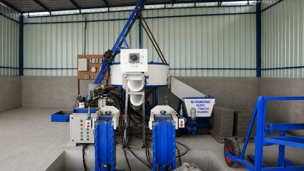 Attached 6 cavity fly ash brick machine & Interlock Brick Machine With Laddar Feedar - sb engineering salem