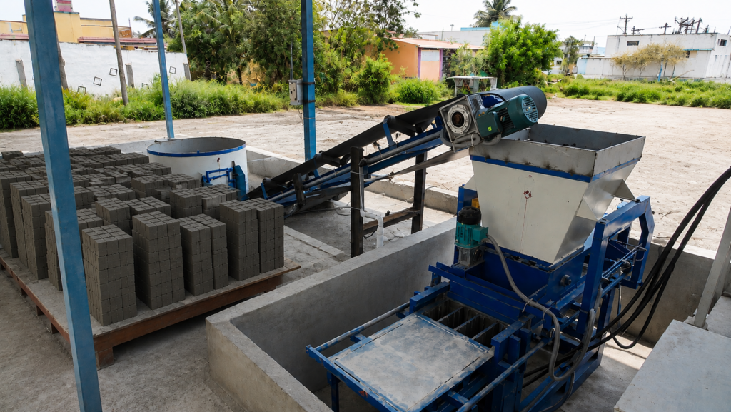 Automatic 4 Cavity Fly Ash Brick Machine With belt Conveyor Manufacturer in Salem - SB Engineering